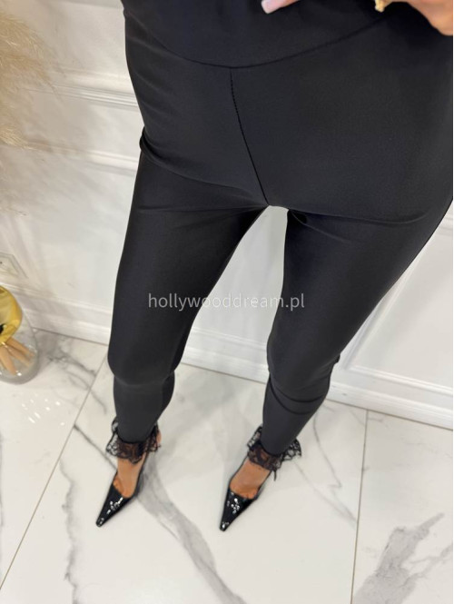 Czarne legginsy dopasowane zakończone koronką VIOLETTE 17 - photo #11