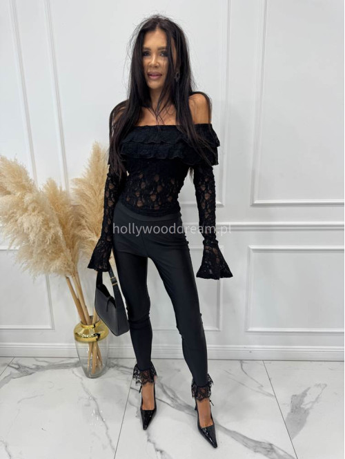 Czarne legginsy dopasowane zakończone koronką VIOLETTE 17 - photo #15