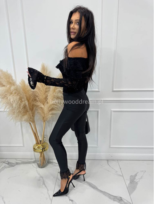 Czarne legginsy dopasowane zakończone koronką VIOLETTE 17 - photo #16