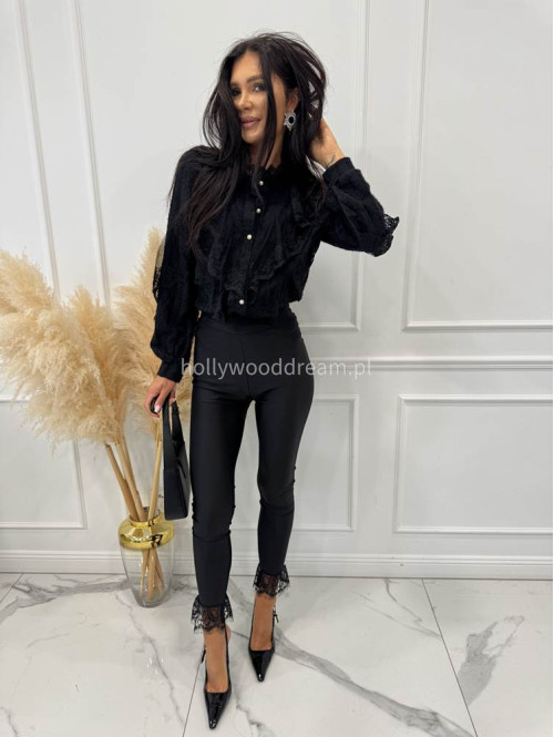 Czarne legginsy dopasowane zakończone koronką VIOLETTE 17 - photo #17