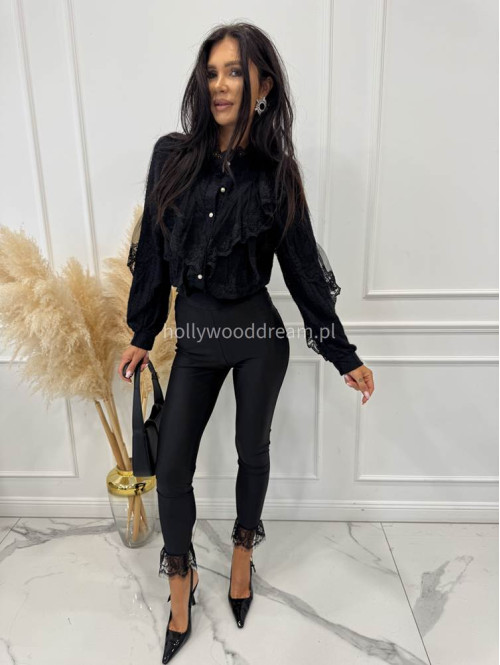 Czarne legginsy dopasowane zakończone koronką VIOLETTE 17 - photo #18