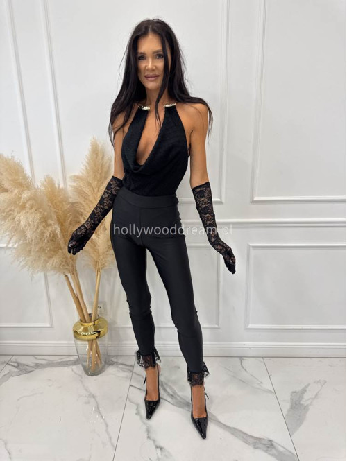 Czarne legginsy dopasowane zakończone koronką VIOLETTE 17 - photo #20