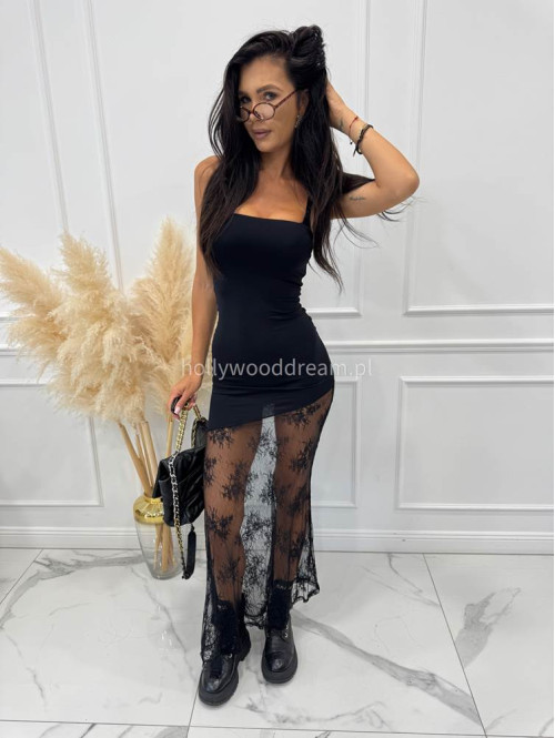 Czarna sukienka z koronkowym dołem bandeau FIONA 19 - photo #5