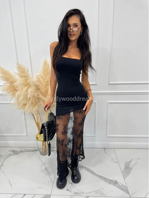 Czarna sukienka z koronkowym dołem bandeau FIONA 19 - photo #7