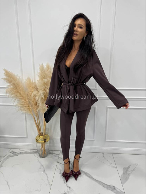 Czekoladowe legginsy bawełniane z zapiętką i przeszyciami MIRON 171 - photo #2