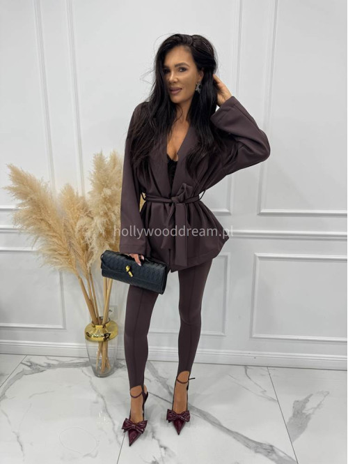 Czekoladowe legginsy bawełniane z zapiętką i przeszyciami MIRON 171 - photo #1