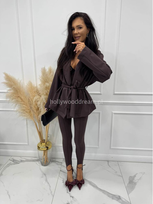 Czekoladowe legginsy bawełniane z zapiętką i przeszyciami MIRON 171 - photo #3