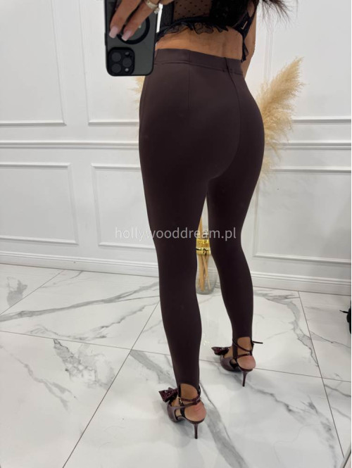 Czekoladowe legginsy bawełniane z zapiętką i przeszyciami MIRON 171 - photo #6
