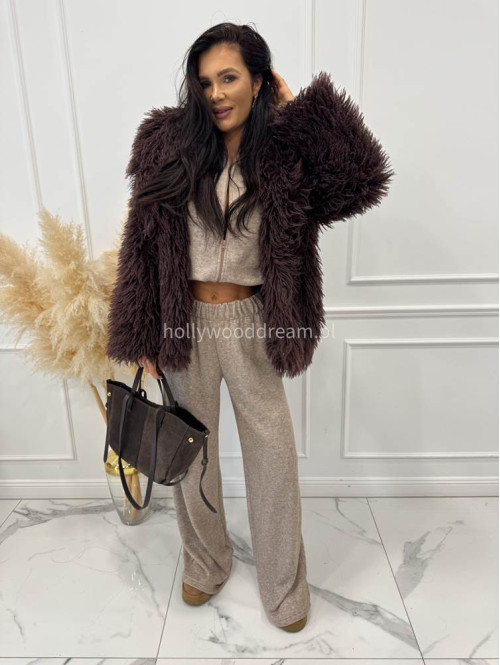 Ciemno beżowy komplet bluza z zamkiem + szerokie spodnie PEONIA 183 - photo #1