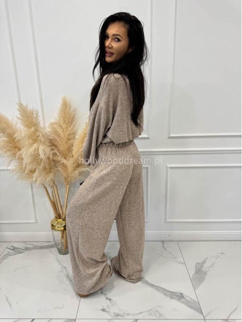Ciemno beżowy komplet bluza z zamkiem + szerokie spodnie PEONIA 183 - photo #5