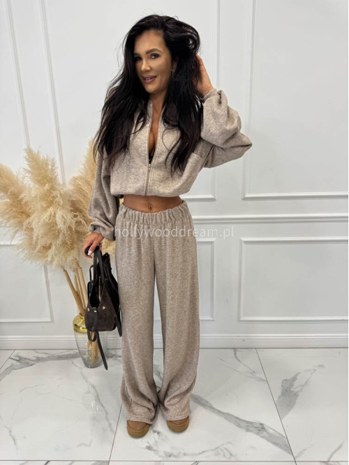 Ciemno beżowy komplet bluza z zamkiem + szerokie spodnie PEONIA 183 - photo #6