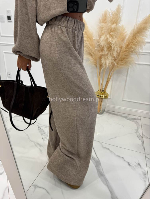 Ciemno beżowy komplet bluza z zamkiem + szerokie spodnie PEONIA 183 - photo #10