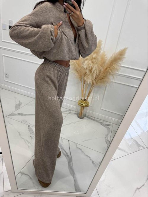 Ciemno beżowy komplet bluza z zamkiem + szerokie spodnie PEONIA 183 - photo #13