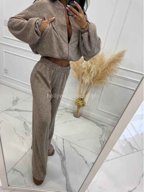 Ciemno beżowy komplet bluza z zamkiem + szerokie spodnie PEONIA 183 - photo #14