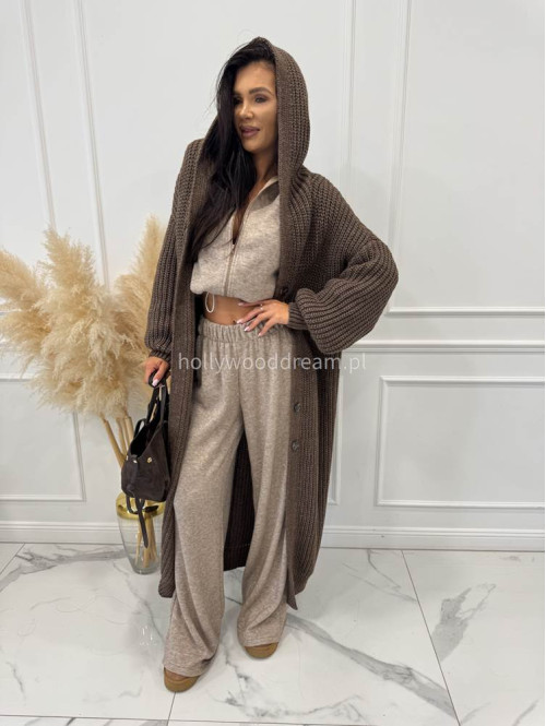 Ciemno beżowy komplet bluza z zamkiem + szerokie spodnie PEONIA 183 - photo #15