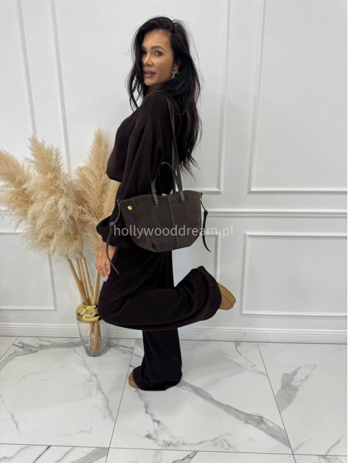 Czekoladowy komplet bluza z zamkiem + szerokie spodnie PEONIA 183 - photo #3