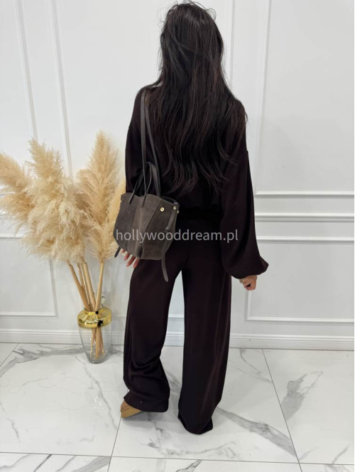 Czekoladowy komplet bluza z zamkiem + szerokie spodnie PEONIA 183 - photo #4