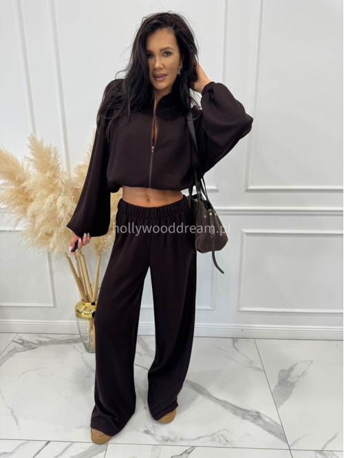 Czekoladowy komplet bluza z zamkiem + szerokie spodnie PEONIA 183 - photo #5