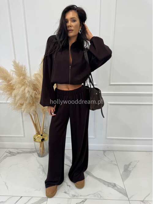 Czekoladowy komplet bluza z zamkiem + szerokie spodnie PEONIA 183 - photo #7