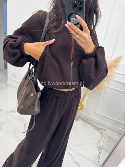 Czekoladowy komplet bluza z zamkiem + szerokie spodnie PEONIA 183 - photo #8