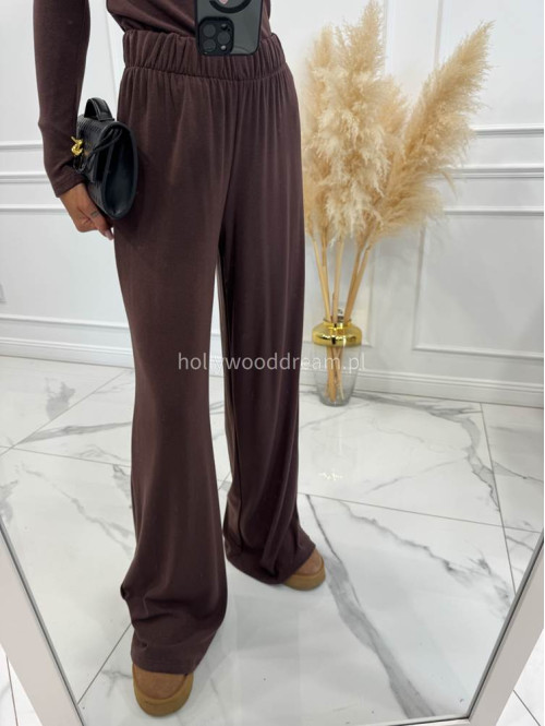 Czekoladowy komplet bluzka z kołnierzem+ spodnie szerokie z wełną POLA 183 - photo #2