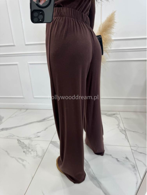 Czekoladowy komplet bluzka z kołnierzem+ spodnie szerokie z wełną POLA 183 - photo #3