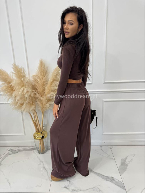 Czekoladowy komplet bluzka z kołnierzem+ spodnie szerokie z wełną POLA 183 - photo #10
