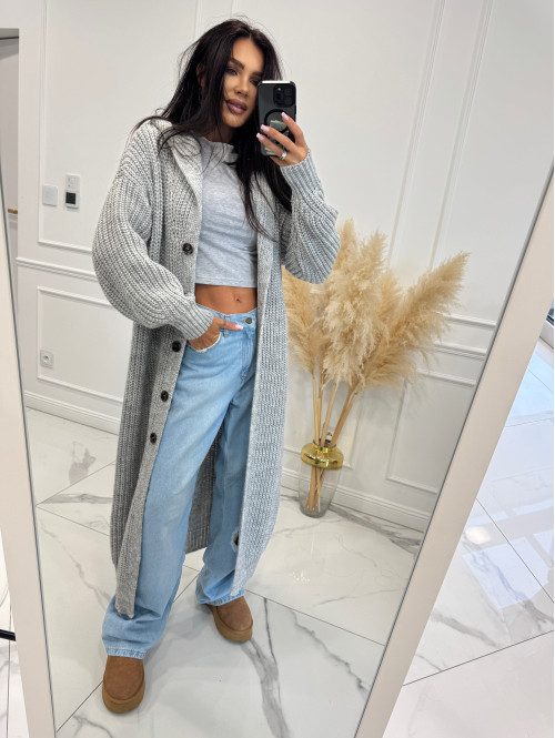 Szary kardigan z kapturem Dominika 25