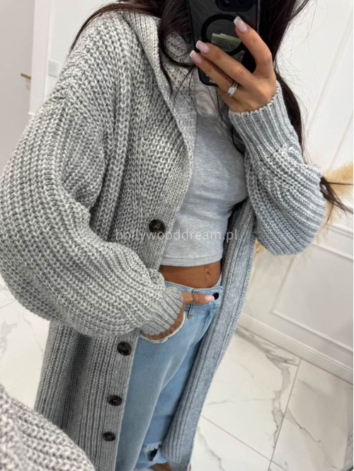 Szary kardigan z kapturem Dominika 25 - photo #8