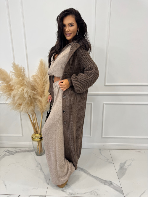 Brązowy kardigan z kapturem Dominika 25