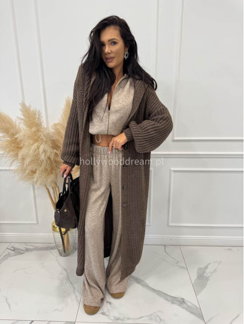 Brązowy kardigan z kapturem Dominika 25 - photo #6