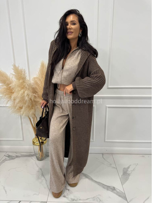 Brązowy kardigan z kapturem Dominika 25 - photo #7