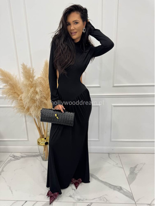 Czarna Sukienka maxi golf + wycięte plecy Elonora 19 - photo #1