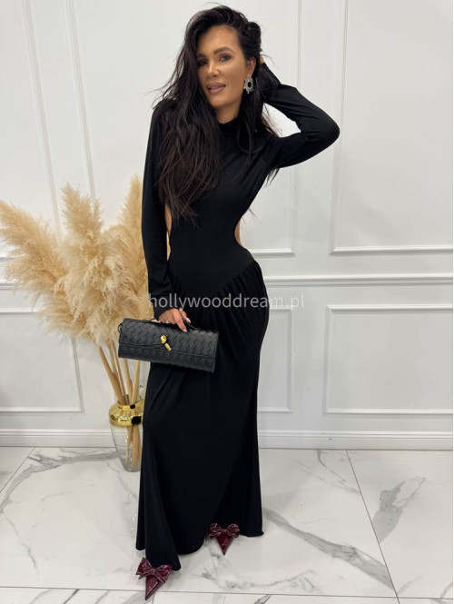 Czarna Sukienka maxi golf + wycięte plecy Elonora 19 - photo #2