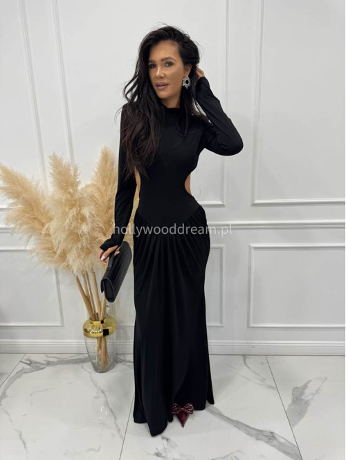 Czarna Sukienka maxi golf + wycięte plecy Elonora 19 - photo #5
