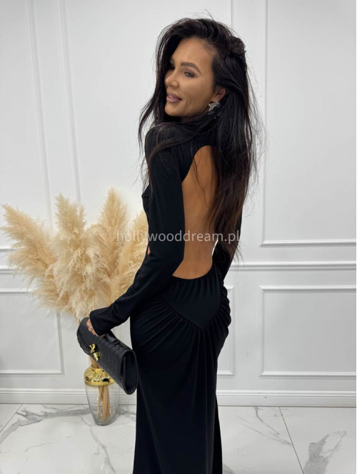 Czarna Sukienka maxi golf + wycięte plecy Elonora 19 - photo #9
