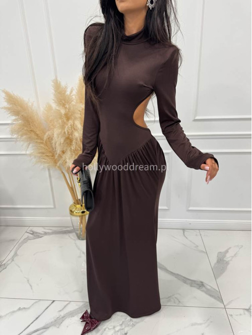 Brązowa Sukienka maxi golf + wycięte plecy Elonora 19 - photo #1