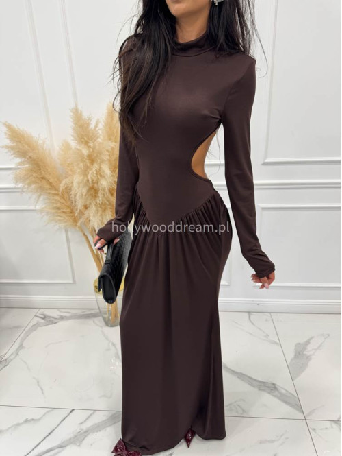 Brązowa Sukienka maxi golf + wycięte plecy Elonora 19 - photo #3