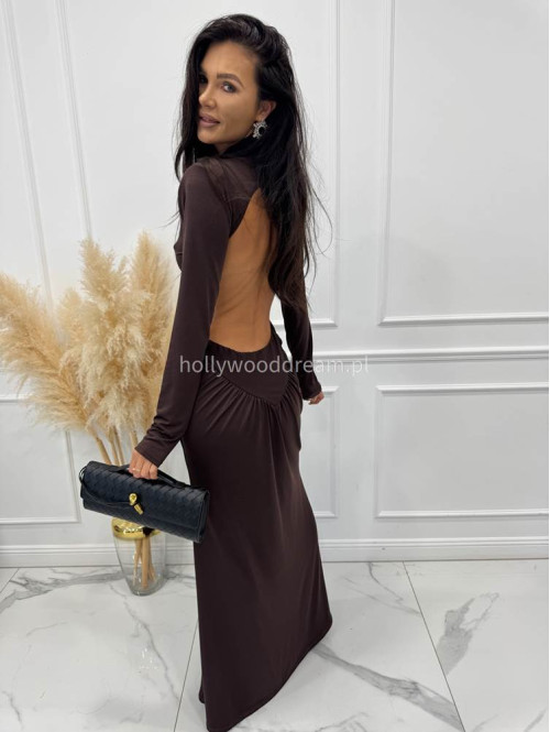 Brązowa Sukienka maxi golf + wycięte plecy Elonora 19 - photo #6