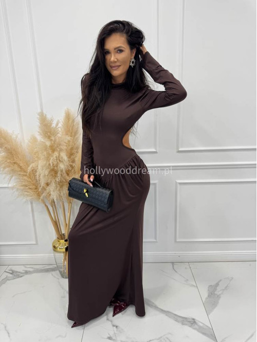 Brązowa Sukienka maxi golf + wycięte plecy Elonora 19 - photo #8