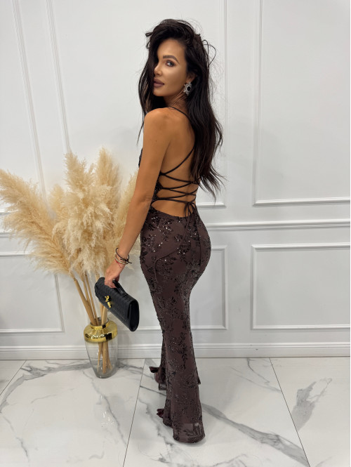 Brązowa Sukienka maxi z wiązaniem na plecach Nicea 19