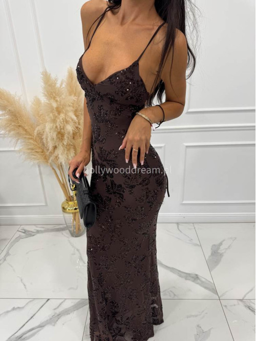 Brązowa Sukienka maxi z wiązaniem na plecach Nicea 19 - photo #8