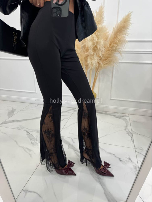 Czarne spodnie dzwony z koronką na dole CASSIO 17 - photo #8