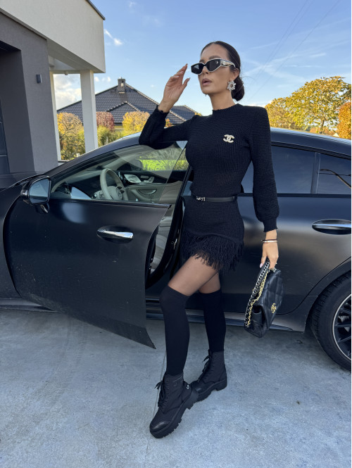 Sukienka dzianinowa z postrzępionym dołem czarna KASJA 09 - photo #21