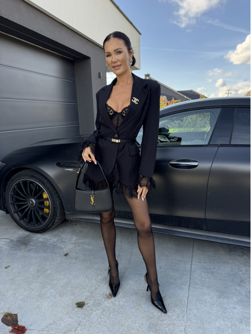 PRE ORDER Czarna sukienka marynarka z koronkowymi wstawkami NINA 17 - photo #15