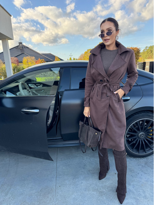 Płaszcz zamszowy dwurzędowy brązowy ALEKSANDER