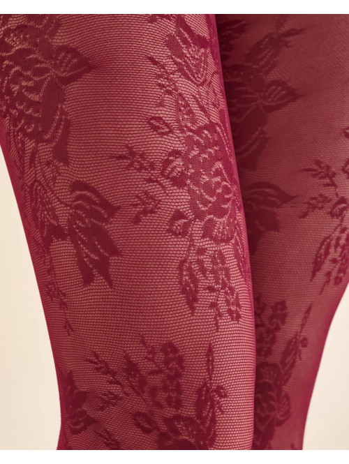 Bordowe rajstopy we wzór kwiatów CARMELA - photo #2
