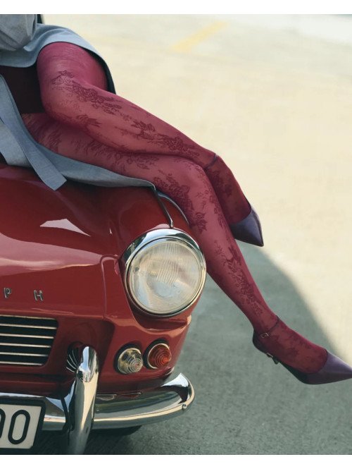 Bordowe rajstopy we wzór kwiatów CARMELA - photo #1