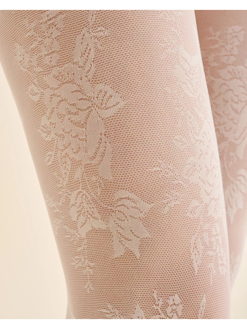 Kremowe rajstopy we wzór kwiatów CARMELA - photo #2