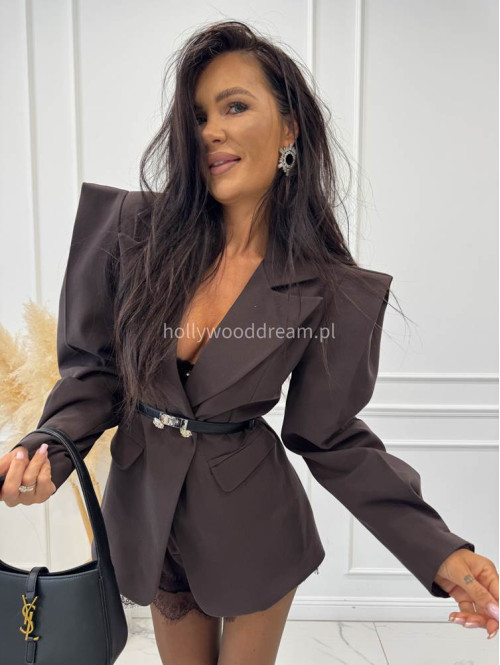 Brązowa marynarka z wiskozy z poszerzanymi ramionami LUIZA 25 - photo #7